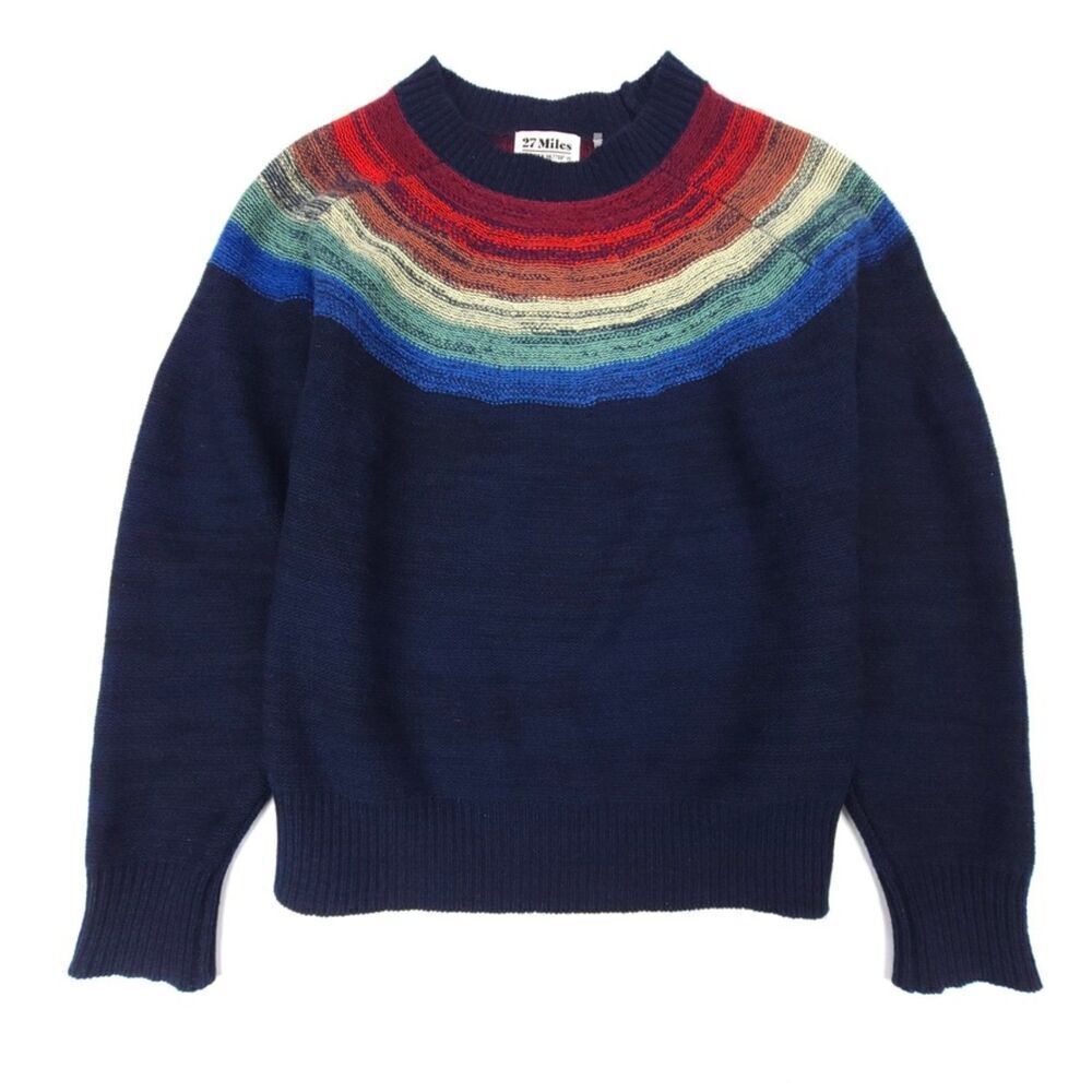 27 MILES Malibu Cashmere Wool Oversized Glenda Sweater Rainbow Stripe 50s Mod XS